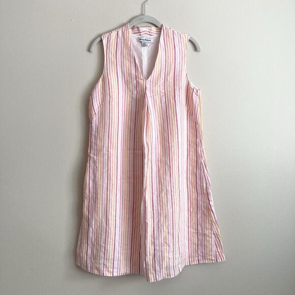 Tommy Bahama Linen Dress Sleeveless V-Neck Pink Dress Size Small Preppy Boat - Picture 1 of 10